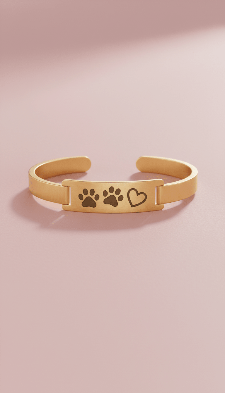 Pulseira pet gravada banho de ouro