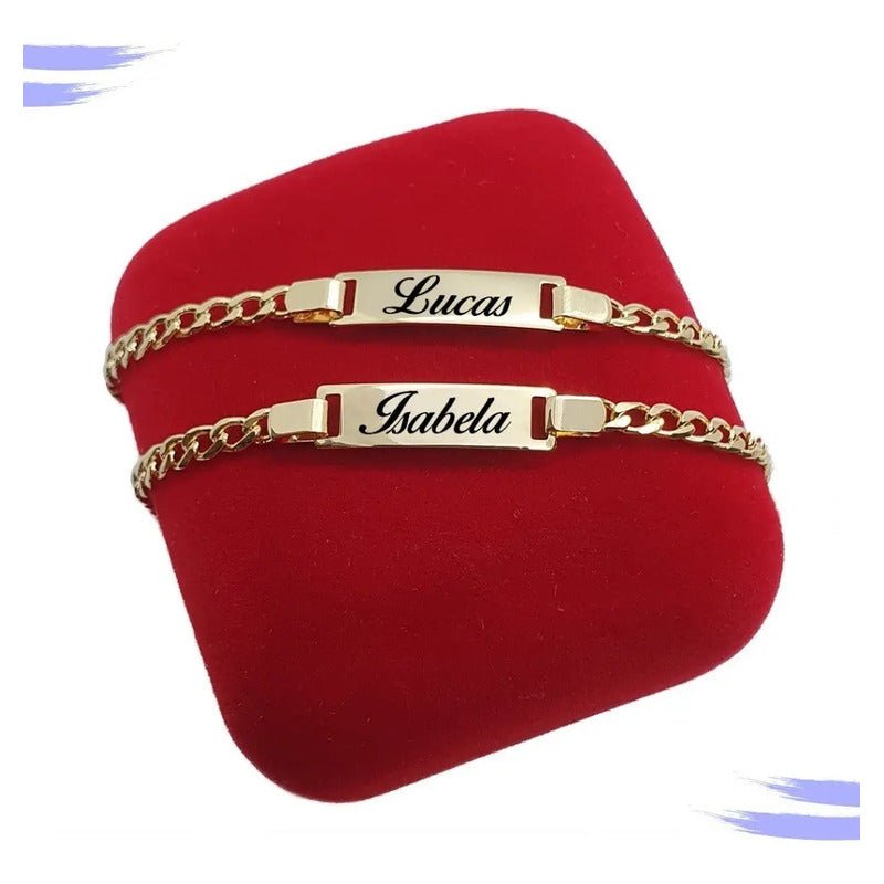 Pulseira Infantil Recém Nascido Banho Ouro 18k Gravação Dourado 14 Cm