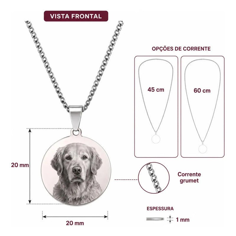 Colar Com Pingente Foto Personalizado E Resistente Cor Pingente Redondo / 60cm