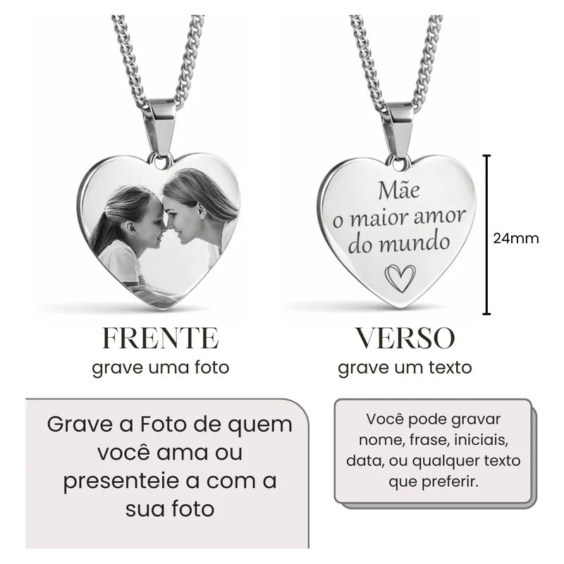 Colar Personalizado Pingente Coração Aço Inox
