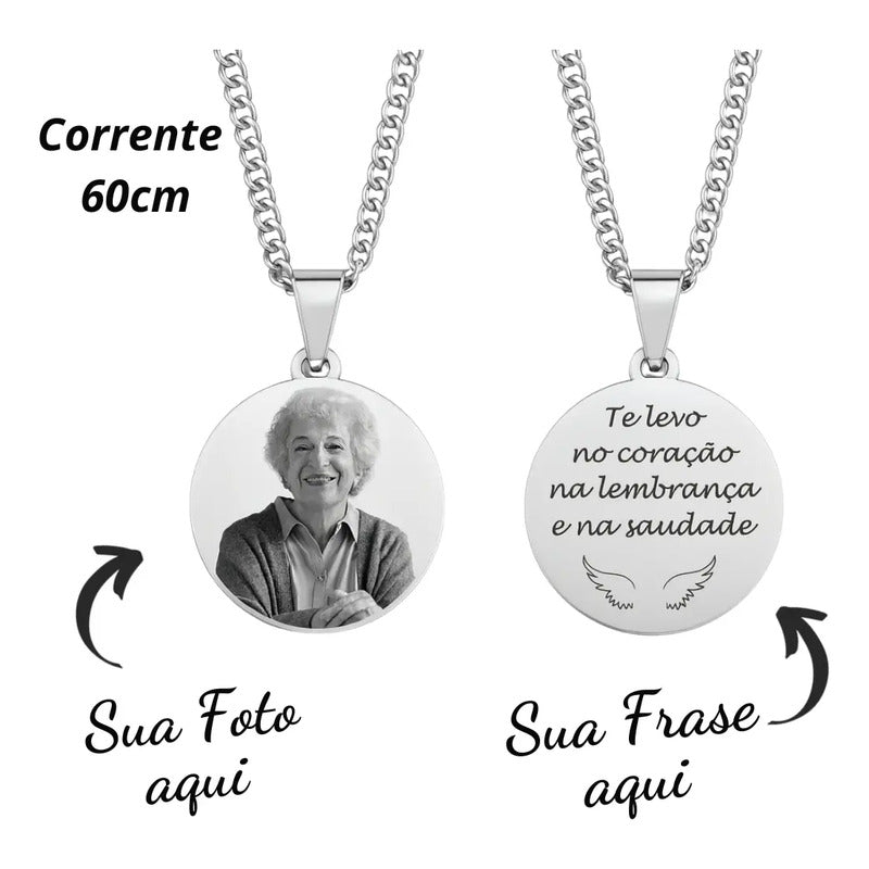 Colar Cordão Corrente Gravação Foto Família Avó Pai Mãe Amor