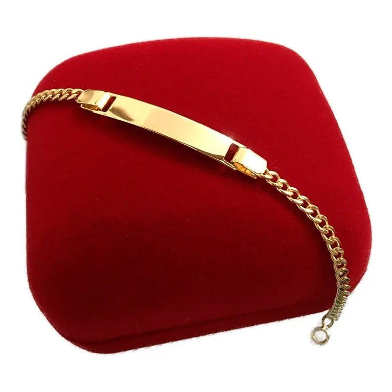 Pulseira Infantil Banhada Plaquinha Menino Com Nome Gravaçao 13 Cm