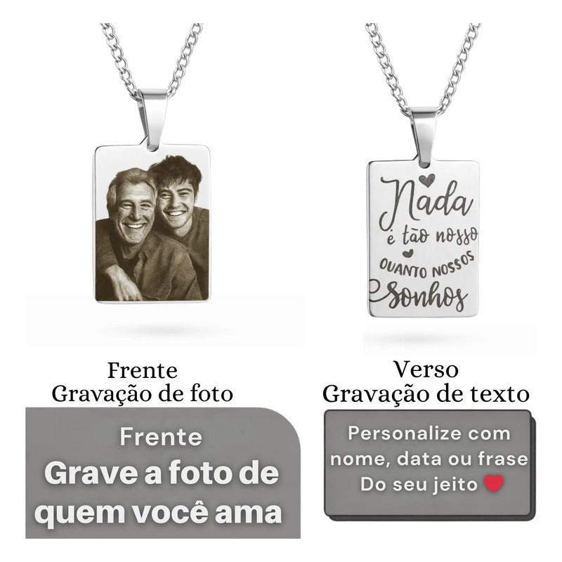 Colar Cordão Corrente Gravação Foto Família Avó Pai Mãe Amor