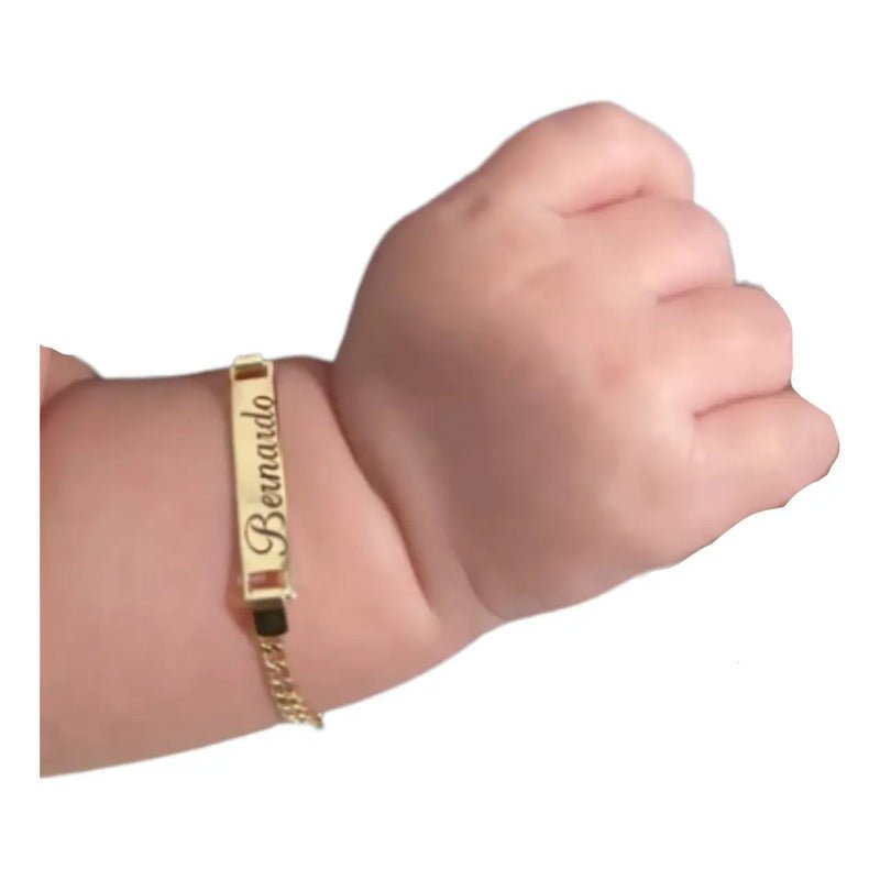 Pulseira Infantil Chapinha Banho Ouro 18k Com Gravação Nome Dourado