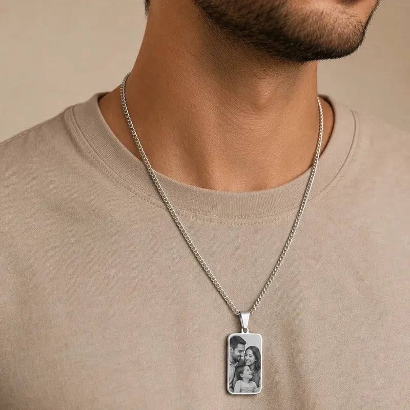 Colar Cordão Corrente Gravação Foto Família Avó Pai Mãe Amor Cor Quadrado 45cm