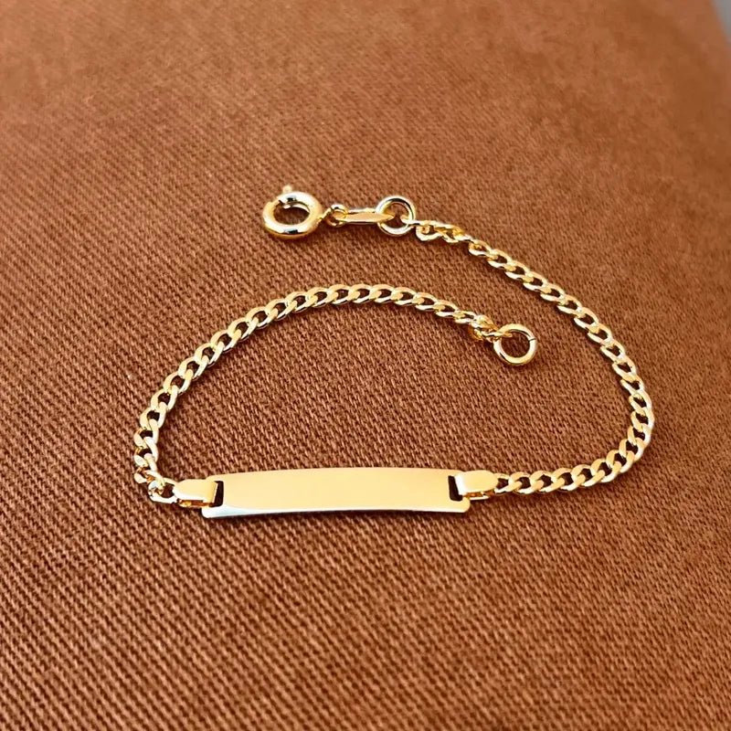 Pulseira Menino Bebe Plaquinha Gravação Nome Recém Nascido Ouro 14 Cm