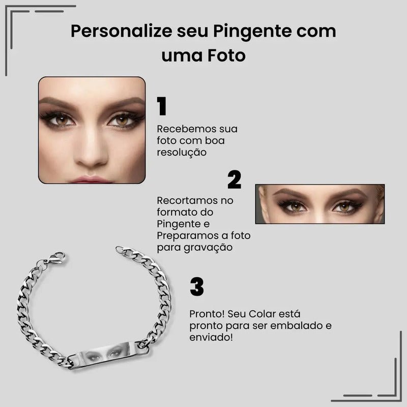 Pulseira Bracelete Aço Inoxidavel Olho Olhar Face Família Cinza 19 Cm