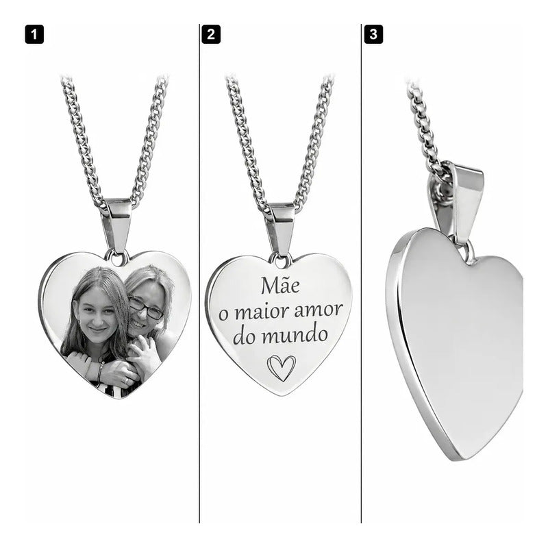 Colar Com Pingente Foto Personalizado E Resistente Cor Pingente Coração / 60cm