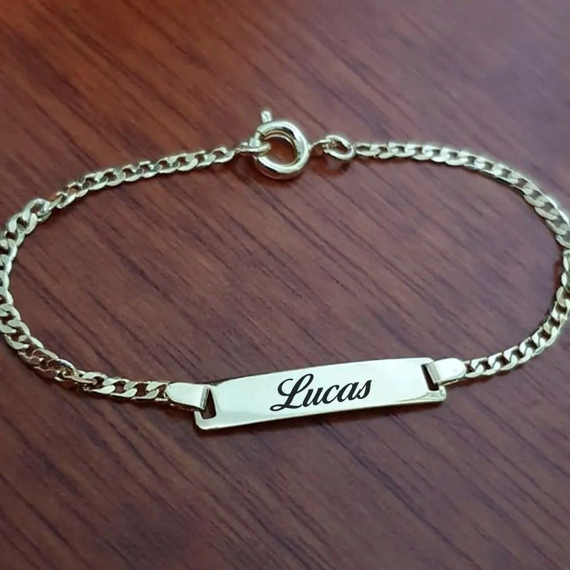 Pulseira De Bebê Banhada A Ouro 18k Nome Gravado Garantia 14 Cm