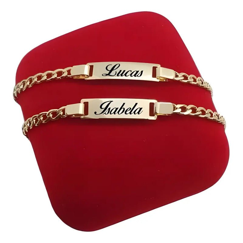 Pulseira Menino Bebe Plaquinha Gravação Nome Recém Nascido Ouro 14 Cm
