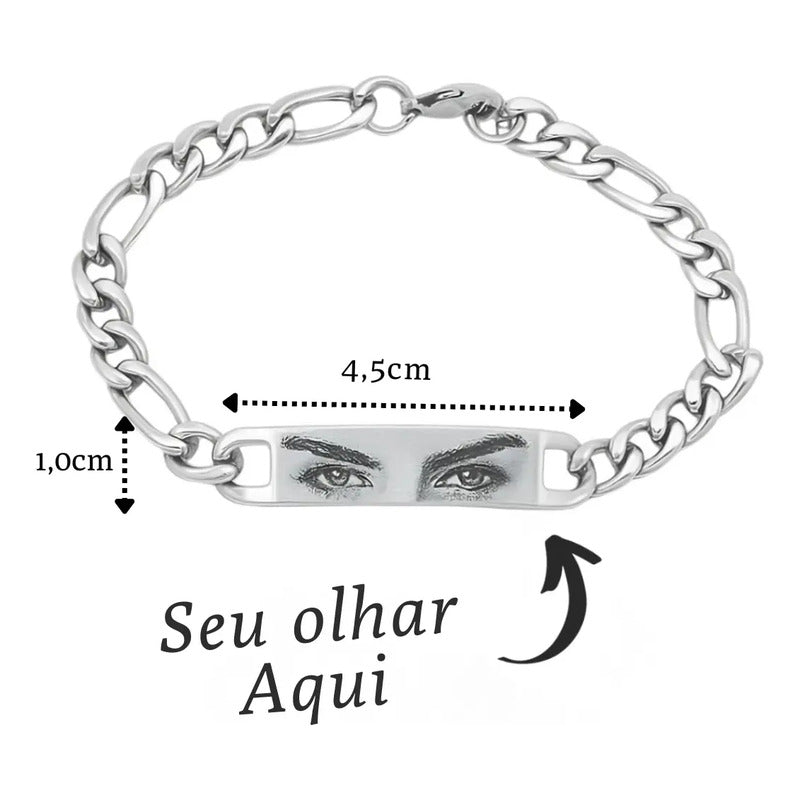 Pulseira Bracelete Aço Inoxidavel Olho Olhar Face Unissex Cinza 19 Cm