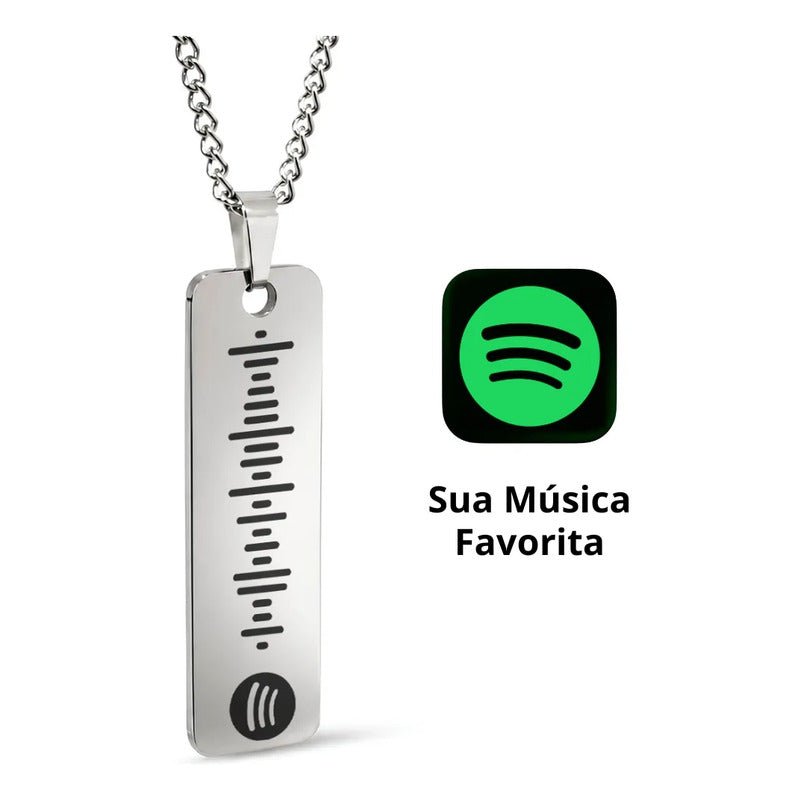 Colar Aço Inox Pingente Personalizado Código Spotify Corrente 45 Cm