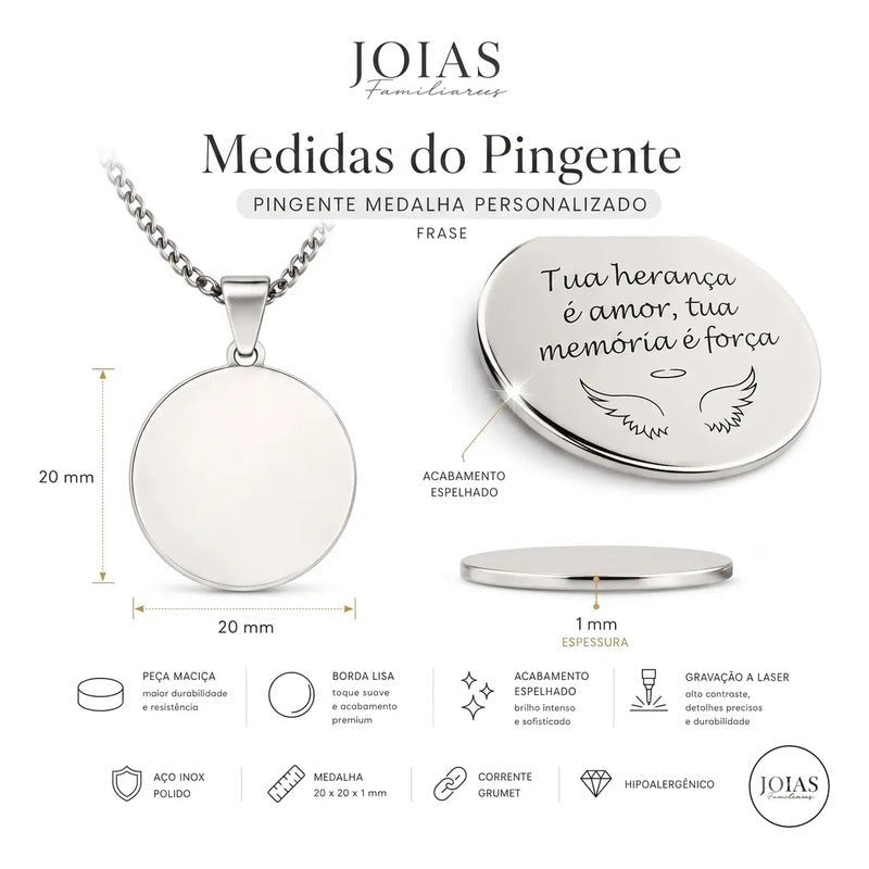 Colar Com Pingente Foto Personalizado E Resistente Cor Pingente Redondo / 60cm