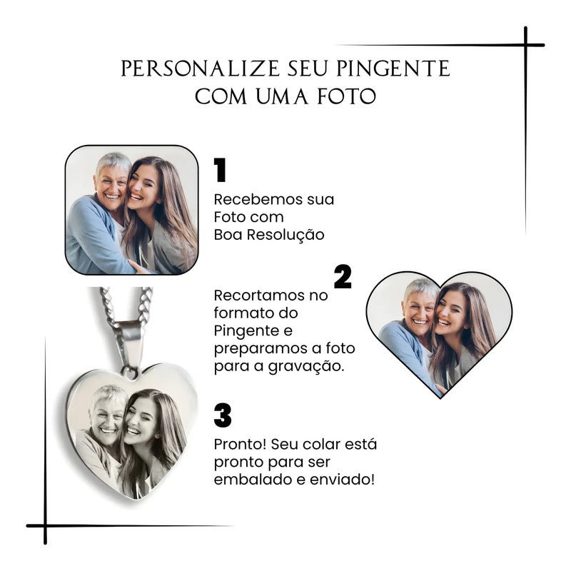 Colar Com Pingente Foto Personalizado E Resistente