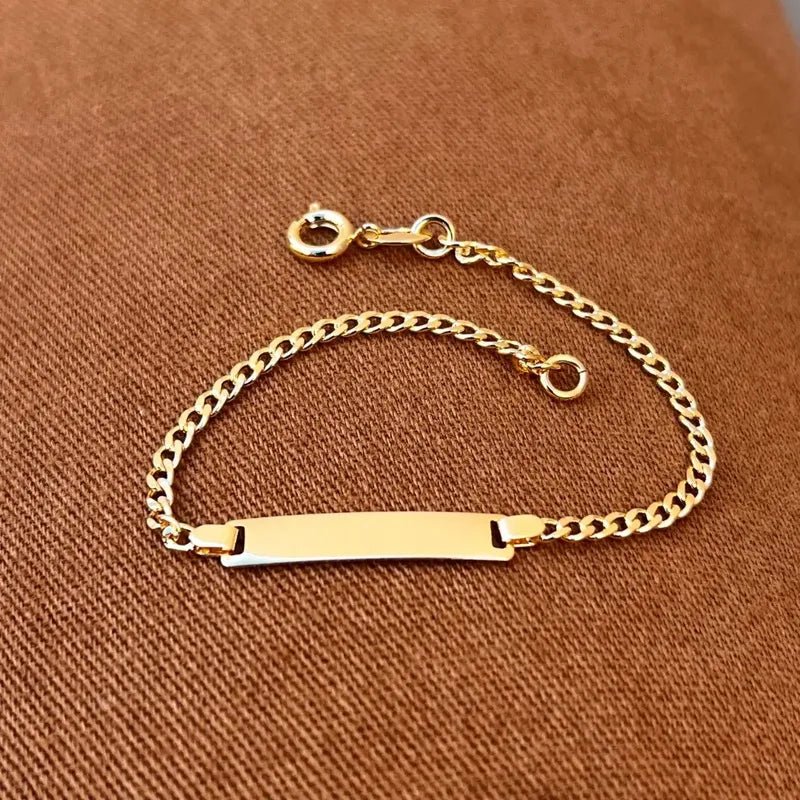 Pulseira Infantil Recém Nascido Banho Ouro 18k Gravação Dourado 14 Cm