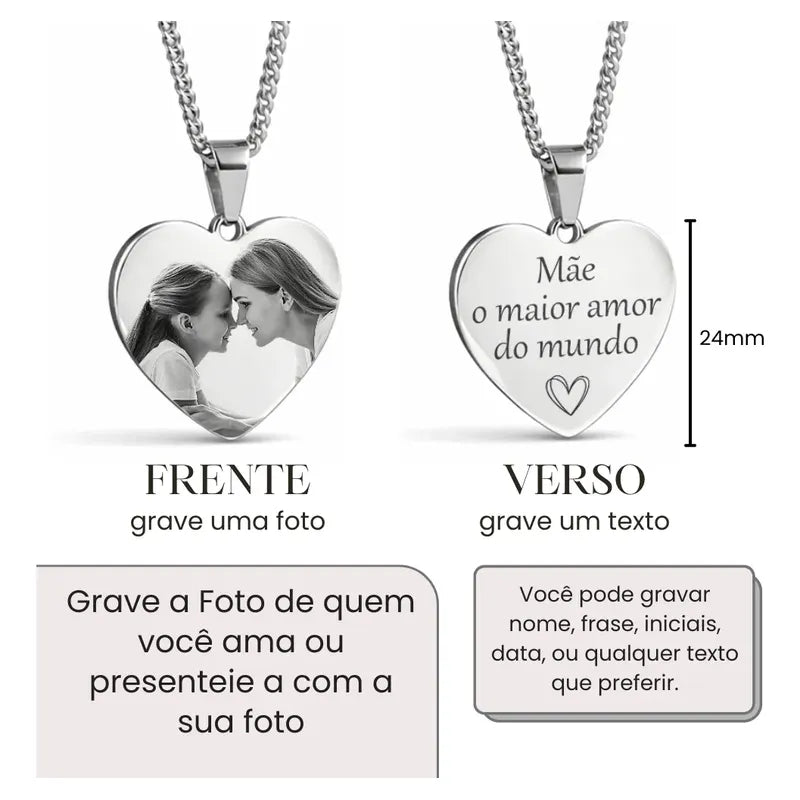 Colar Personalizado Pingente Coração Aço Inox