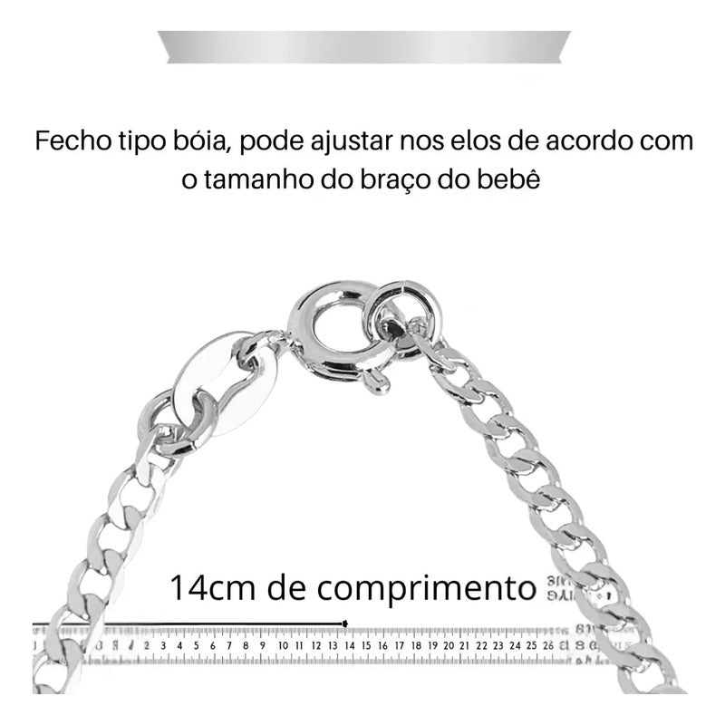 Pulseira De Prata 925 Banhada Nome Gravado Bebê Criança Prateado 14 Cm