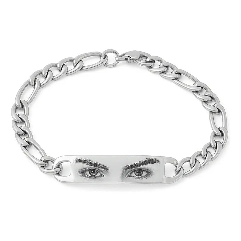 Pulseira Bracelete Aço Inoxidavel Olho Olhar Face Unissex Cinza 19 Cm