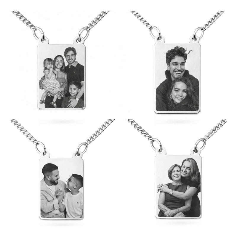 Escapulário Em Aço Inox  2 Placas Personalizadas Com Foto Prata