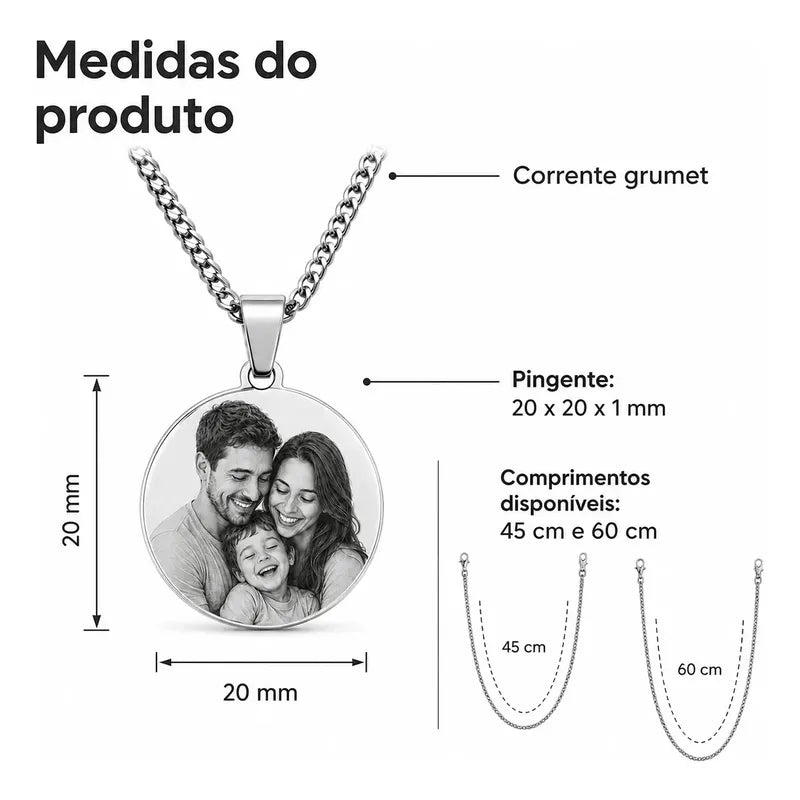 Colar Com Pingente Personalizado Com Foto Filhos 45 Ou 60cm