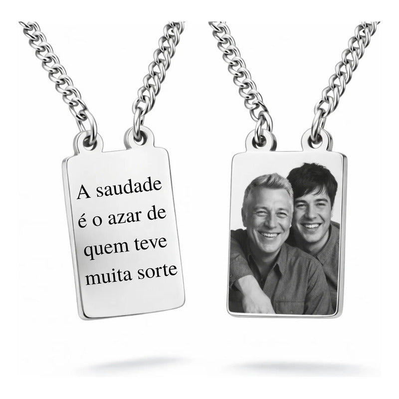 Escapulário Aço Inox 2 Placas Com Texto Ou Foto Gravada Prata