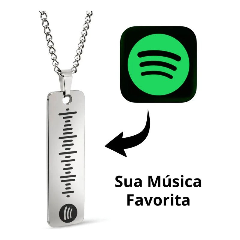Colar Aço Inox Pingente Personalizado Código Spotify Corrente 45 Cm