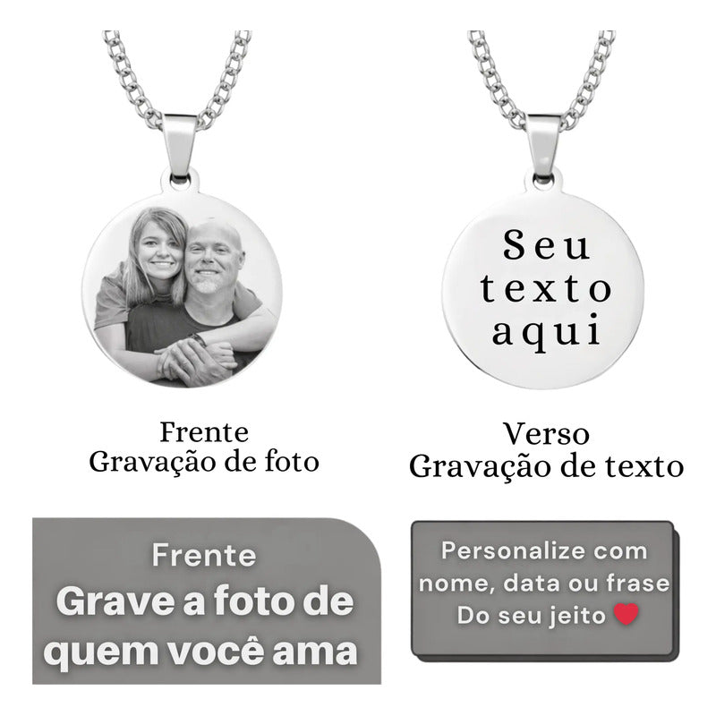Colar Cordão Corrente Aço Inox Personalizado Foto Pet