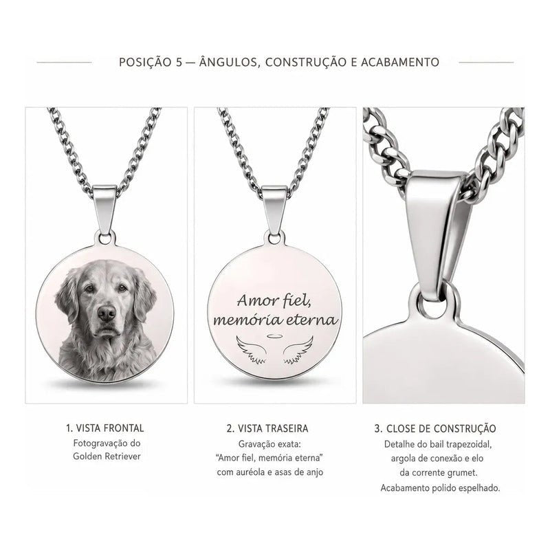 Colar Cordão Corrente Gravação Foto Família Avó Pai Mãe Amor Cor Redondo 45cm