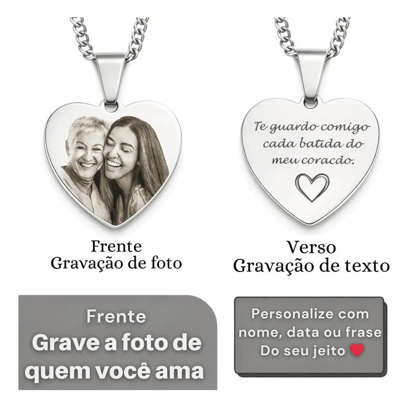 Colar Com Pingente Foto Personalizado E Resistente Cor Pingente Coração / 45cm