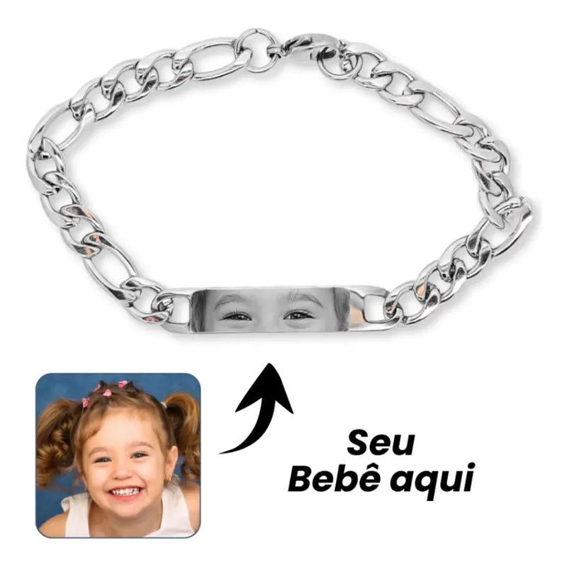 Pulseira Bracelete Aço Inoxidavel Olho Olhar Face Unissex Cinza 19 Cm