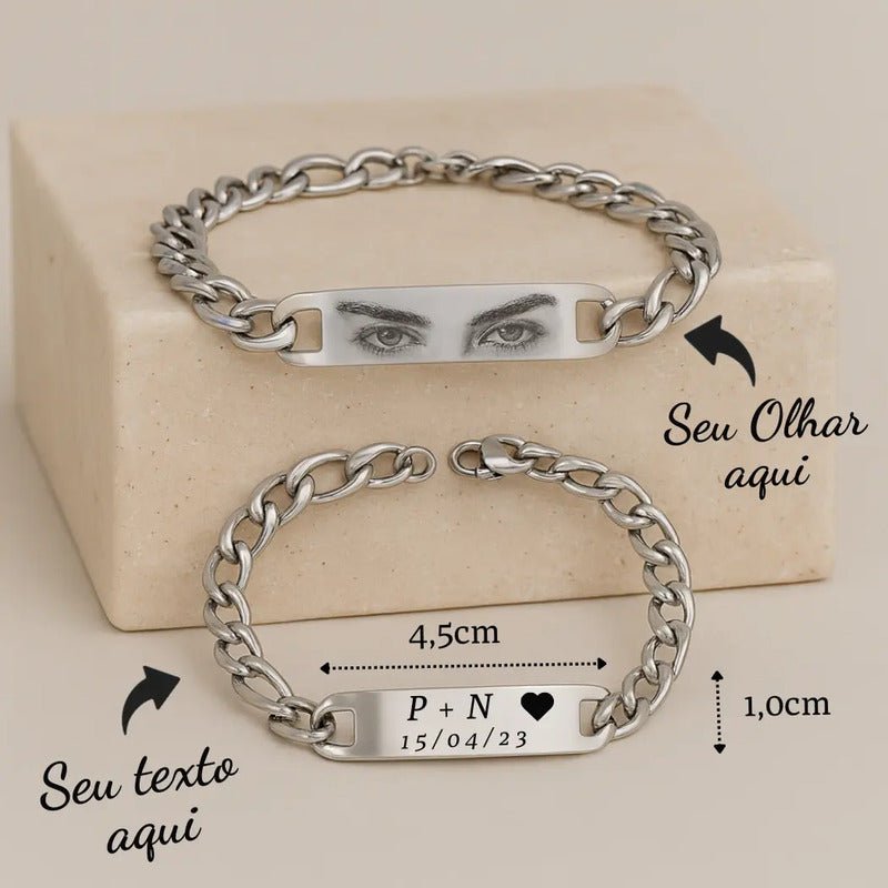 Pulseira Bracelete Aço Inoxidavel Olho Olhar Face Unissex Cinza 19 Cm