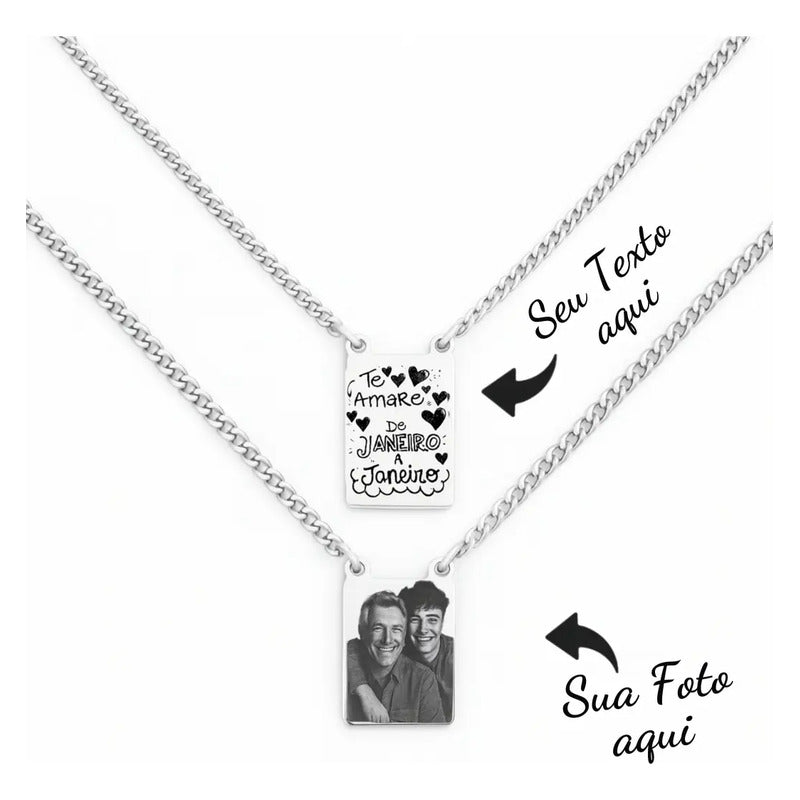 Escapulário Aço Inox 2 Placas Com Texto Ou Foto Gravada Prata