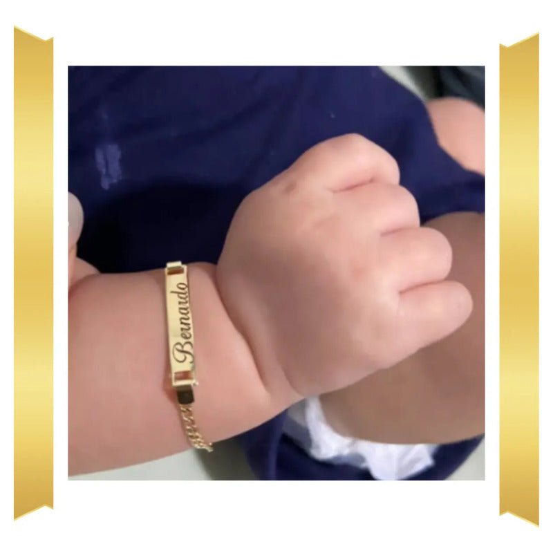 Pulseira Infantil Chapinha Banho Ouro 18k Com Gravação Nome Dourado