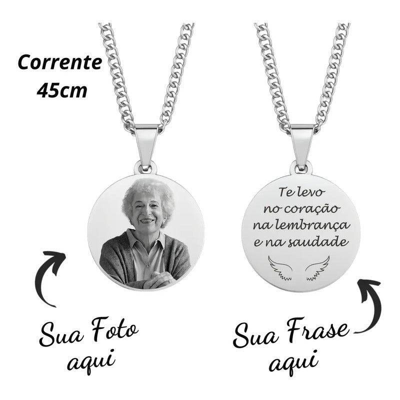 Colar Cordão Corrente Gravação Foto Família Avó Pai Mãe Amor