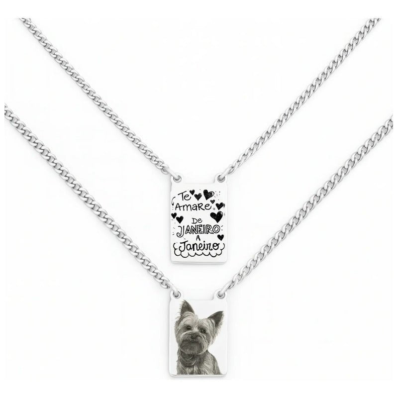 Escapulário Aço Inox 2 Placas Com Texto Ou Foto Gravada Pet Prata