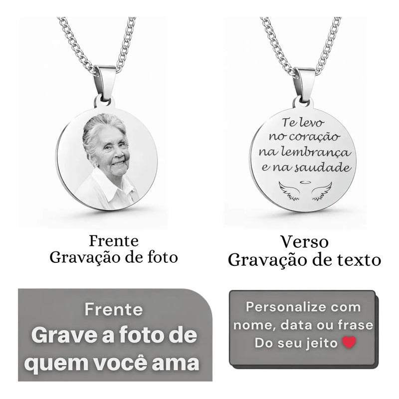 Colar Com Pingente Foto Personalizado E Resistente Cor Pingente Redondo / 60cm