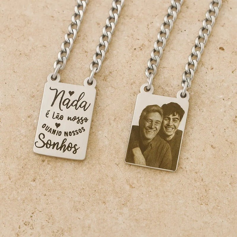 Escapulário Aço Inox 2 Placas Com Texto Ou Foto Gravada Pet Prata