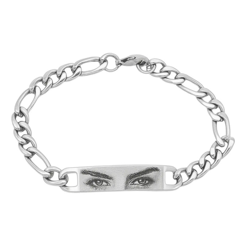 Pulseira Bracelete Aço Inoxidavel Olho Olhar Face Namorados Cinza 19 Cm