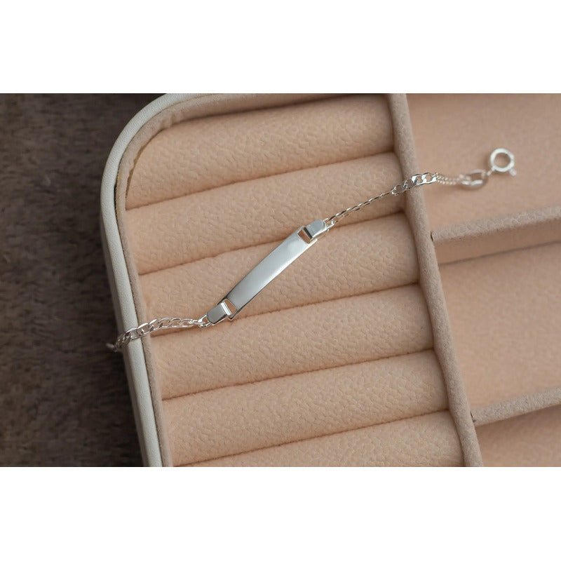 Pulseira De Prata 925 Banhada Nome Gravado Bebê Criança Prateado 14 Cm