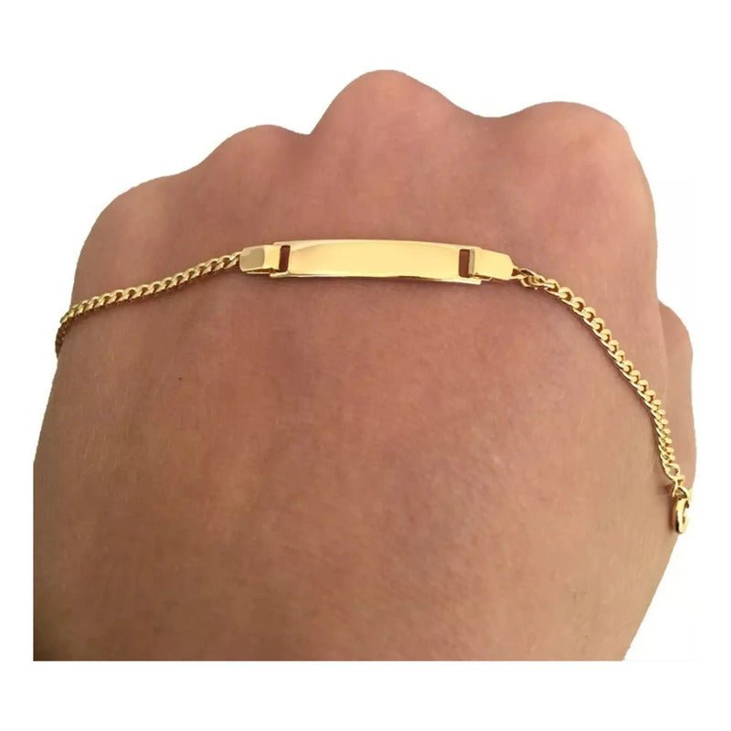 Pulseira Nome Gravado Bebê Chapinha Criança Banhada Ouro 18k Dourado 14 Cm