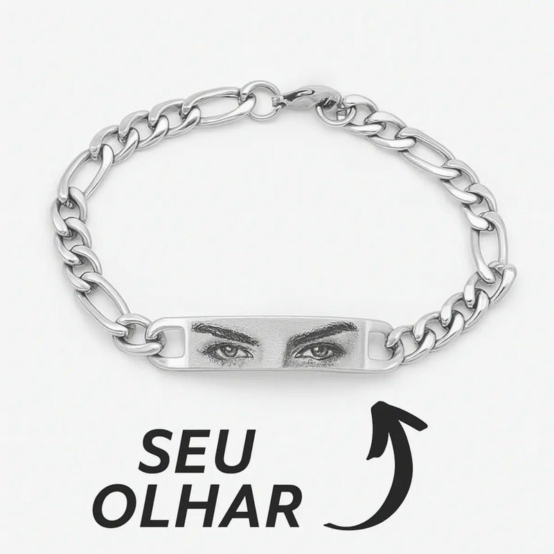 Pulseira Bracelete Aço Inoxidavel Olho Olhar Face Namorados Cinza 19 Cm