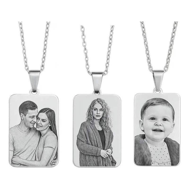 Colar Cordão Corrente Gravação Foto Família Avó Pai Mãe Amor Cor Quadrado 45cm