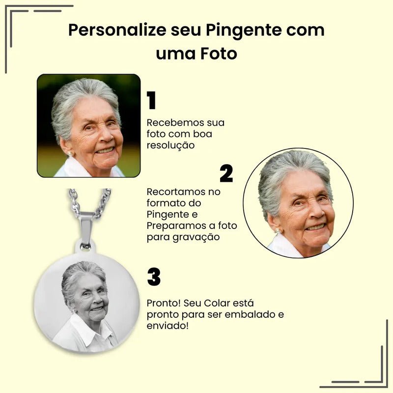 Colar Cordão Corrente Aço Inox Personalizado Foto Pet