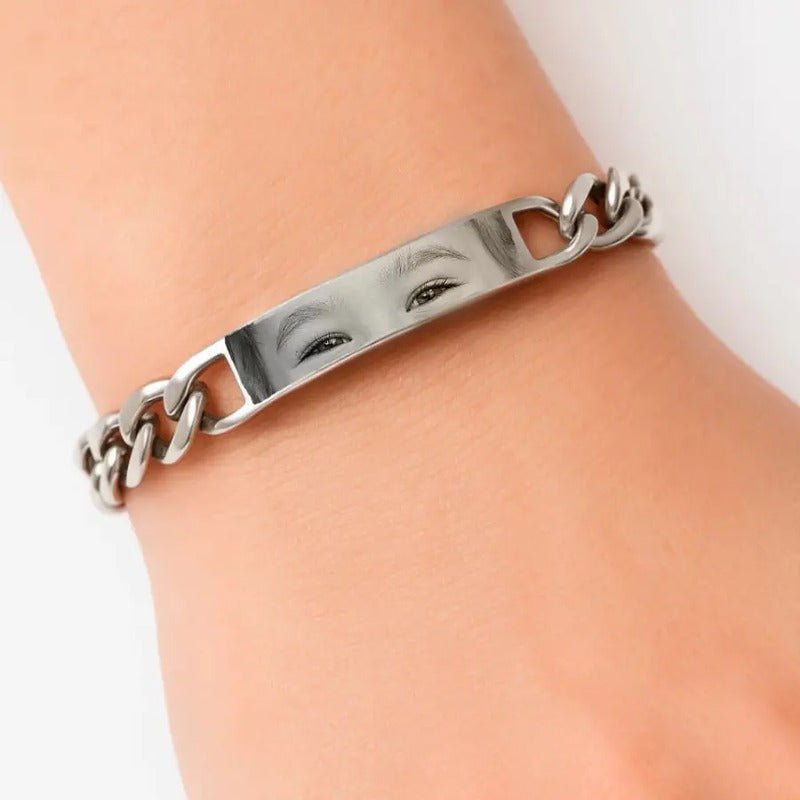 Pulseira Bracelete Aço Inoxidavel Olho Olhar Face Unissex Cinza 19 Cm